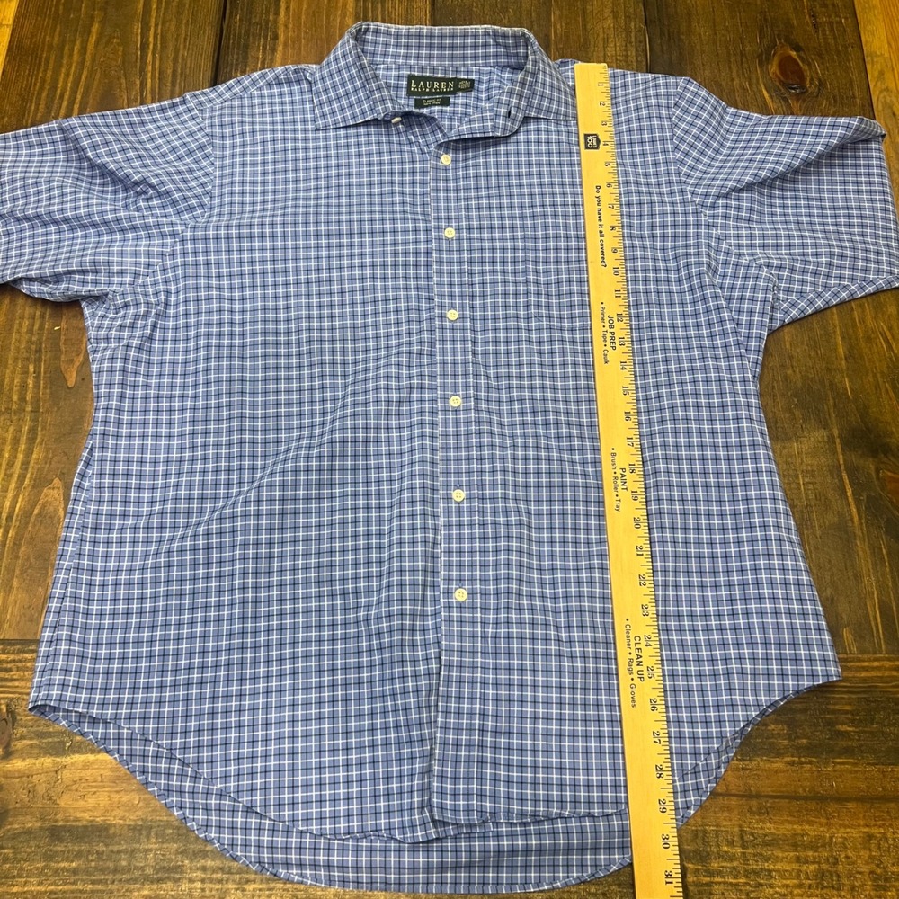 Lauren Ralph Lauren Men's Classic Fit Non Iron Blue Check Dress Shirt 17.5 34/35 - Picture 5 of 6